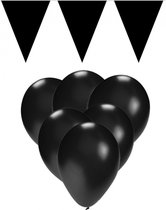 Halloween Zwarte versiering 15 ballonnen en 2 vlaggenlijnen
