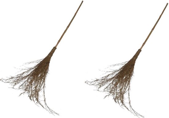 Heksen bezem - 2x - 96 cm - heks verkleedaccessoires - Halloween - Heksenbezems - kunststof - bezemsteel