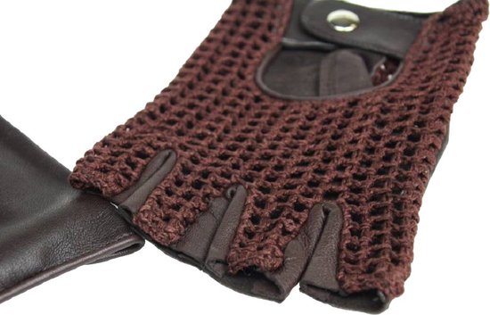 vintage gants en cuir crochet sans doigts brun noir | taille XL