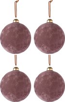 Box of 4 christmas baubles velvet glass pink medium