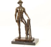 Bronzen Beeld Naakt Poserend Mannetje 14x9x25 cm