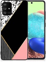 TPU Silicone Hoesje Geschikt voor Samsung Galaxy A71 Telefoonhoesje met Zwarte rand Black Pink Shapes