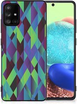 Smartphonehoesje met naam Geschikt voor Samsung Galaxy A71 TPU Silicone Hoesje met Zwarte rand Abstract Groen Blauw
