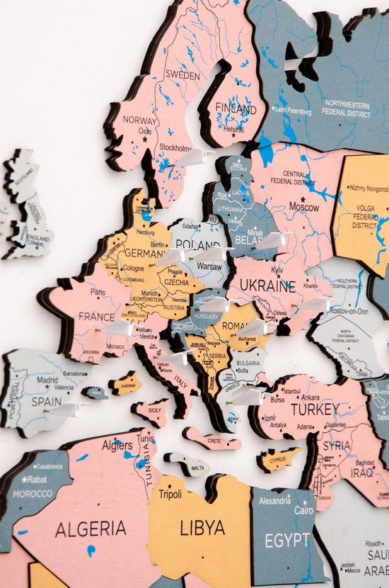 Wereldkaart en bois 3D - Festival - XL (200 x120 cm)