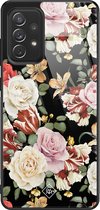 Samsung A52 hoesje glass - Bloemen flowerpower | Samsung Galaxy A52 5G case | Hardcase backcover zwart