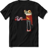 Casual koffie kikker T-Shirt Grappig | Dieren reptiel Kleding Kado Heren / Dames | Animal Skateboard Cadeau shirt - Zwart - XL