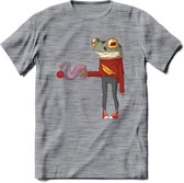 Casual koffie kikker T-Shirt Grappig | Dieren reptiel Kleding Kado Heren / Dames | Animal Skateboard Cadeau shirt - Donker Grijs - Gemaleerd - 3XL