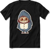 Casual haai uil T-Shirt Grappig | Dieren vissen uilen Kleding Kado Heren / Dames | Animal Skateboard Cadeau shirt - Zwart - XL