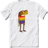 Casual gay pride kikker T-Shirt Grappig | Dieren reptiel Kleding Kado Heren / Dames | Animal Skateboard Cadeau shirt - Wit - M