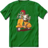 Casual scooter kikker T-Shirt Grappig | Dieren reptiel Kleding Kado Heren / Dames | Animal Skateboard Cadeau shirt - Donker Groen - M