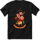 Sushi T-Shirt Grappig | Japans eten Kleding Kado Heren / Dames | Cadeau shirt - Zwart - L