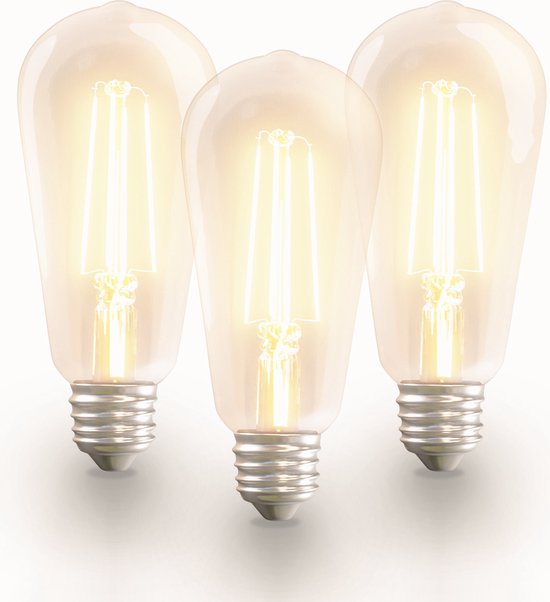 Hoftronic Smart Set van 3 Smart E27 LED lampen - Edison vorm (ST64) - WiFi... | bol.com