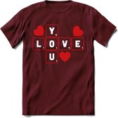 Love You - Valentijn T-Shirt | Grappig Valentijnsdag Cadeautje voor Hem en Haar | Dames - Heren - Unisex | Kleding Cadeau | - Burgundy - XL