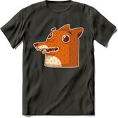 Friendly fox T-Shirt Grappig | Dieren vos Kleding Kado Heren / Dames | Animal Skateboard Cadeau shirt - Donker Grijs - XL