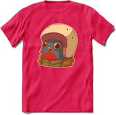 Duif met helm T-Shirt Grappig | Dieren vogel Kleding Kado Heren / Dames | Animal Skateboard Cadeau shirt - Roze - S