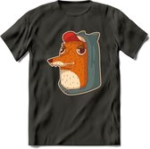 Hippe vos T-Shirt Grappig | Dieren honden Kleding Kado Heren / Dames | Animal Skateboard Cadeau shirt - Donker Grijs - L