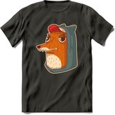 Hippe vos T-Shirt Grappig | Dieren honden Kleding Kado Heren / Dames | Animal Skateboard Cadeau shirt - Donker Grijs - XXL