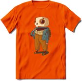 Casual skelet T-Shirt Grappig | Dieren halloween Kleding Kado Heren / Dames | Animal Skateboard Cadeau shirt - Oranje - XXL