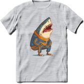 Casual haai T-Shirt Grappig | Dieren vissen Kleding Kado Heren / Dames | Animal Skateboard Cadeau shirt - Licht Grijs - Gemaleerd - S