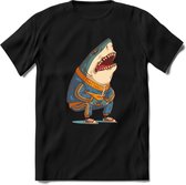 Casual haai T-Shirt Grappig | Dieren vissen Kleding Kado Heren / Dames | Animal Skateboard Cadeau shirt - Zwart - XXL