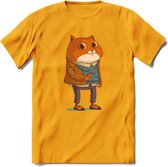 Casual kat T-Shirt Grappig | Dieren katten Kleding Kado Heren / Dames | Animal Skateboard Cadeau shirt - Geel - 3XL