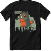 Monster van Purrkenstein T-Shirt Grappig | Dieren katten halloween Kleding Kado Heren / Dames | Animal Skateboard Cadeau shirt - Zwart - M