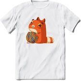 Kat en draad T-Shirt Grappig | Dieren katten Kleding Kado Heren / Dames | Animal Skateboard Cadeau shirt - Wit - L