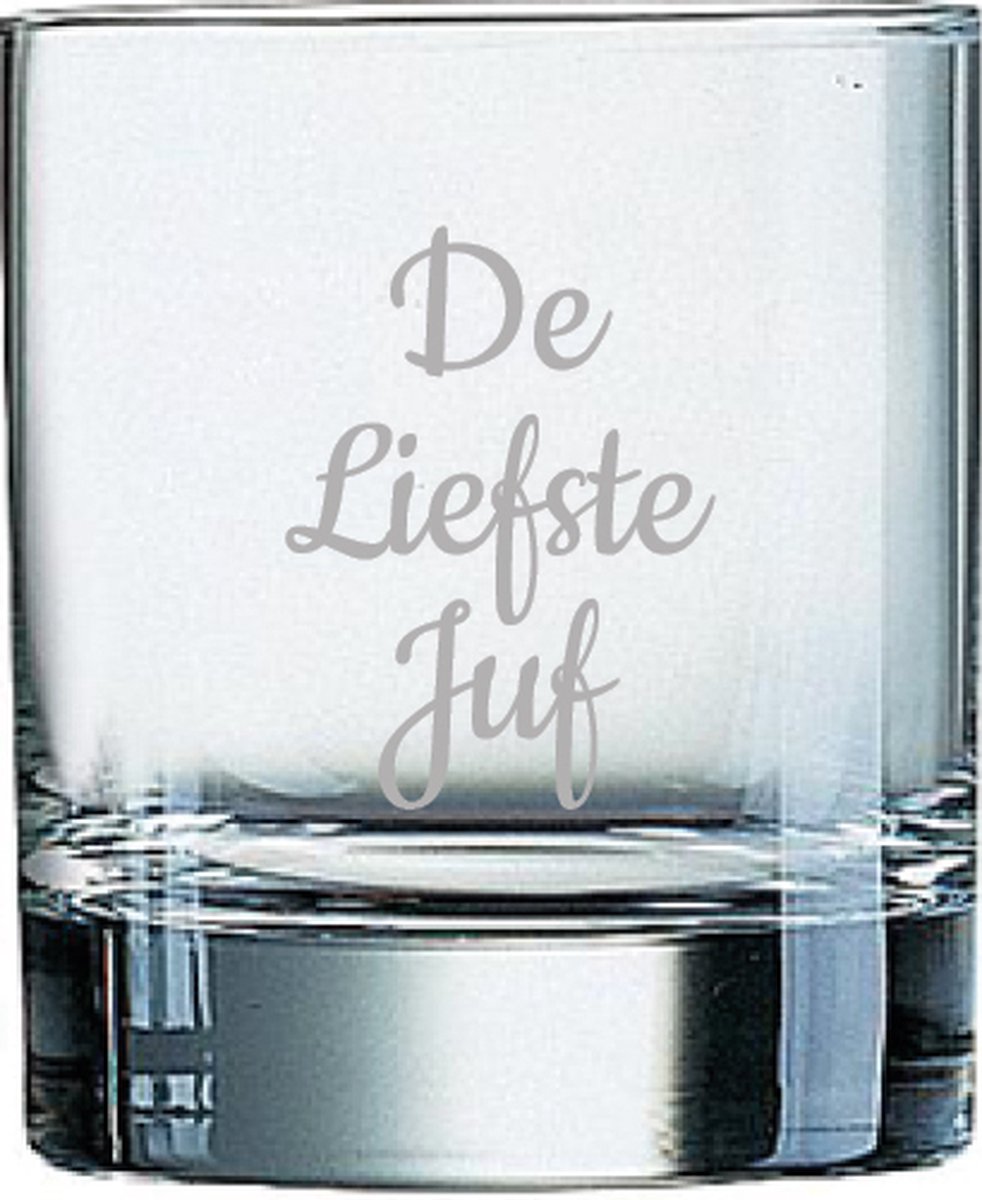 Gegraveerde Whiskeyglas 20cl De Leafste Juf