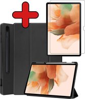 Samsung Tab S7 FE Hoes Book Case Hoesje Met Screenprotector En S Pen Uitsparing - Samsung Galaxy Tab S7 FE Hoes (2021) Cover - 12,4 inch - Zwart