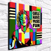 Pop Art Marilyn Monroe Canvas - 100 x 100 cm - Canvasprint - Op dennenhouten kader - Geprint Schilderij - Popart Wanddecoratie