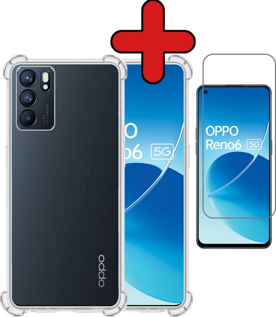 Coque OPPO Reno 6 Coque Transparente Antichoc en Siliconen avec Protecteur d'Ecran - Coque OPPO Reno 6 5G Coque Silicone Antichoc avec Protection d'Ecran - Transparente