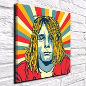 Pop Art Kurt Cobain Canvas - 70 x 70 cm - Canvasprint - Op dennenhouten kader - Geprint Schilderij - Popart Wanddecoratie