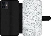 Bookcase Geschikt voor iPhone 12 Mini telefoonhoesje - Stippen - Marmer print - Wit - Met vakjes - Wallet case met magneetsluiting
