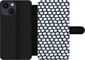 Bookcase Geschikt voor iPhone 13 Mini telefoonhoesje - Stip - Patroon - Wit - Met vakjes - Wallet case met magneetsluiting