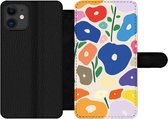 iPhone 11 Wallet Case bookcase phone case - Bloem - Abstrait - Feuilles - Avec compartiments - Étui portefeuille avec fermeture magnétique