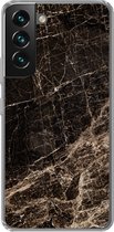 Geschikt voor Samsung Galaxy S22 hoesje - Marmer print - Luxe - Zwart - Siliconen Telefoonhoesje