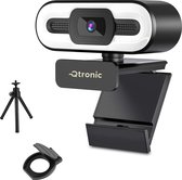 Qtronic Webcam voor pc - Webcam met microfoon en tripod - Webcam cover - Ringlamp- 2K - Webcam voor laptop - statief