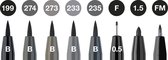 Faber-Castell tekenstift Pitt Artist pen - zwart + grijs - 8-delig etui lijnbreedte FM, 1.5, F, 5x B - FC167171