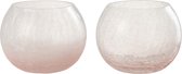 J-Line Windlicht Bol Craquele Glas Roze Medium Assortiment Van Twee