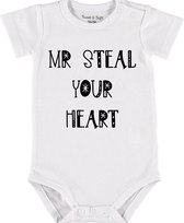 Baby Rompertje met tekst 'Mr steal youre heart' | Korte mouw l | wit zwart | maat 62/68 | cadeau | Kraamcadeau | Kraamkado