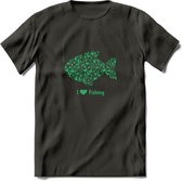 I Love Fishing - Vissen T-Shirt | Groen | Grappig Verjaardag Vis Hobby Cadeau Shirt | Dames - Heren - Unisex | Tshirt Hengelsport Kleding Kado - Donker Grijs - XL