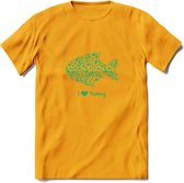 I Love Fishing - Vissen T-Shirt | Groen | Grappig Verjaardag Vis Hobby Cadeau Shirt | Dames - Heren - Unisex | Tshirt Hengelsport Kleding Kado - Geel - M