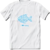 I Love Fishing - Vissen T-Shirt | Blauw | Grappig Verjaardag Vis Hobby Cadeau Shirt | Dames - Heren - Unisex | Tshirt Hengelsport Kleding Kado - Wit - M