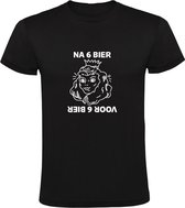Na / Voor 6 Bier | Heren T-shirt | Zwart | Café | Bar | Borrel | Feest | Fuif | Kroeg | Pils | Zuipen | Oktoberfeest | Carnaval | Optische Illusie | Gezichtsbedrog | Princes | Heks