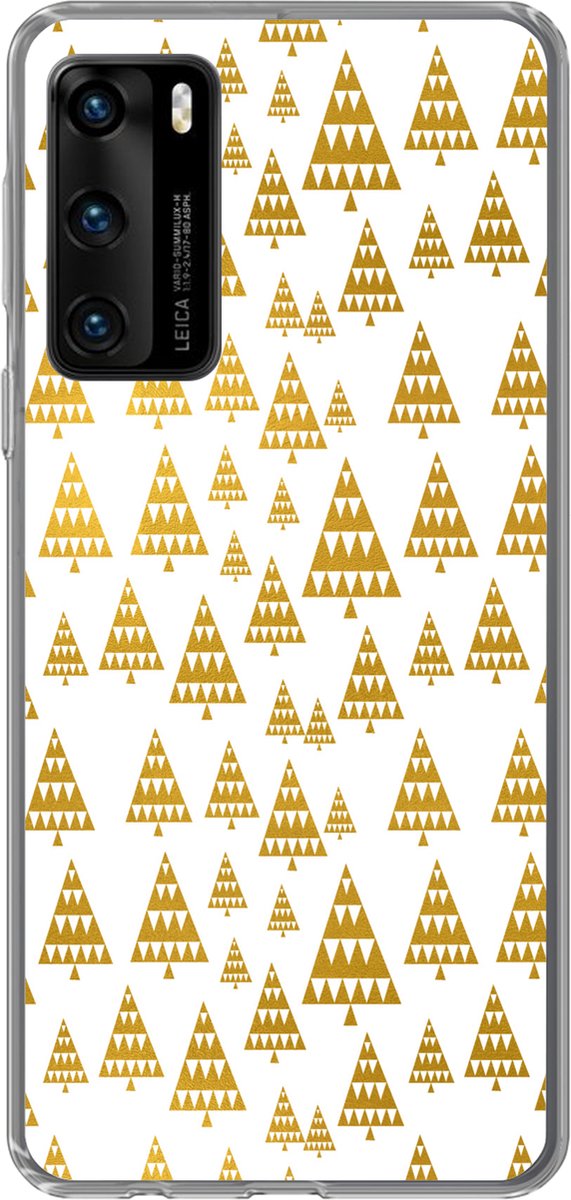Telefoonhoesje Geschikt voor Huawei P40 hoesje - Kerstboom - Wit - Goud - Patronen - Siliconen Telefoonhoesje Telefoonhoesje