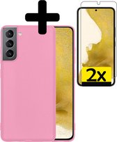 Hoesje Geschikt voor Samsung S22 Plus Hoesje Siliconen Case Met 2x Screenprotector - Hoes Geschikt voor Samsung Galaxy S22 Plus Hoes Siliconen - Lichtroze