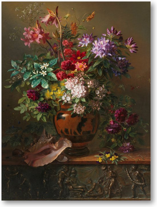 Stilleven met bloemen in een Griekse vaas: allegorie op de Lente - 30x40 Forex Staand - Georgius Jacobus Johannes van Os - Meesterwerken