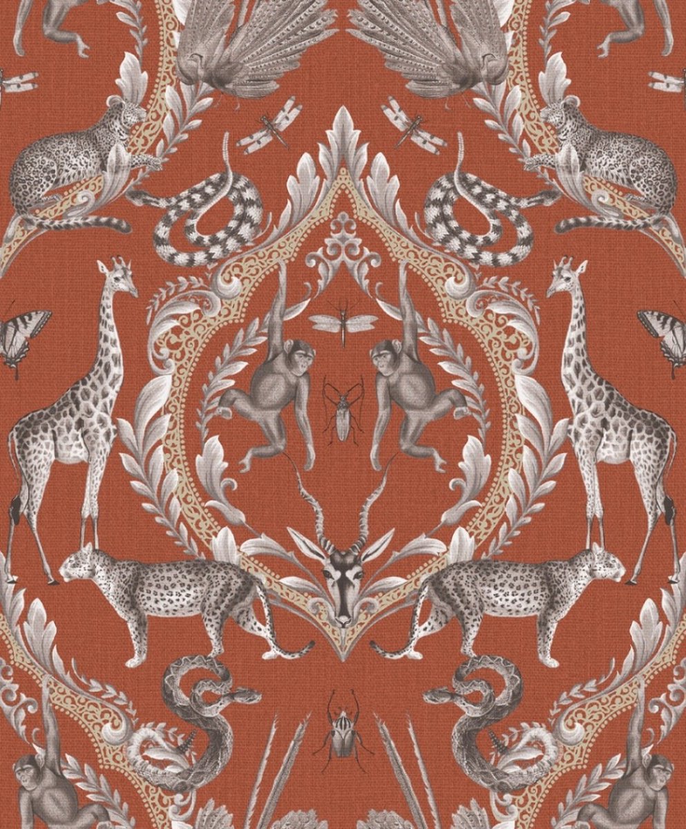 Bazaar - Dieren - Behang - Muurdecoratie - Wallpaper - Klassiek - Vliesbehang - Rood - 0,53 x 10 M.