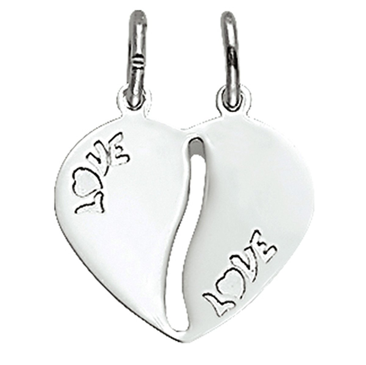 Vriendschapshartje® Love breekhartje zilver - hanger met 2 zilveren Jasseron kettingen 50cm 1mm - hart hanger - breekhart