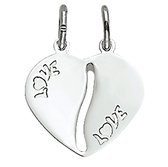 Vriendschapshartje® Love breekhartje zilver - hanger met 2 zilveren Jasseron kettingen 50cm 1mm - hart hanger - breekhart
